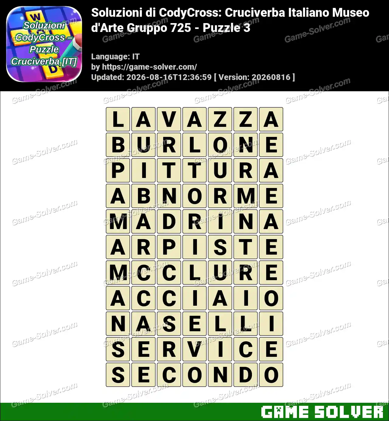Soluzioni di CodyCross: Cruciverba Italiano Museo d’Arte Gruppo 725 – Puzzle 3